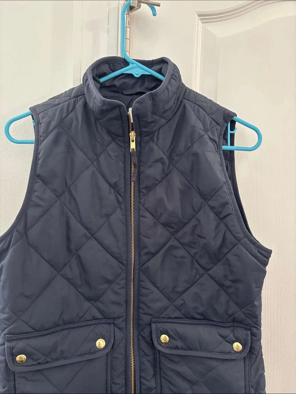 J. Crew Navy Quilted Vest with Gold Hardware